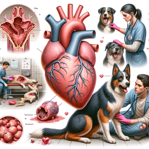 Detailed anatomical illustration showing the side view of a dog with a transparent chest area, highlighting the heart positioned between the lungs and slightly tilted to the left, protected by the ribcage.